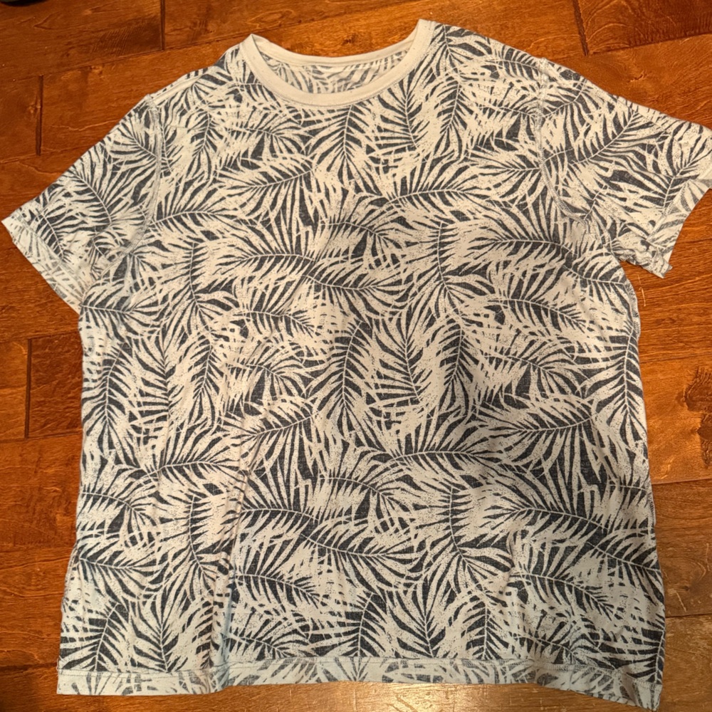 Men's Blue Leaf Print Short Sleeve Tee